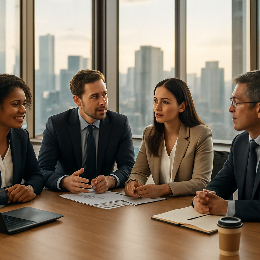 LBJ Trading Corp. professionals collaborating in a modern boardroom